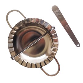 LoveDeal 6 Inch Large Dumpling Maker, Stainless Steel Empanda Press, Empanada Maker Mold, 2-in-1 Dough Cutter Pastry Tools with Stuffing Spoon for Ravioli, Pierogi, Pastelitos, Calzone, Turnovers