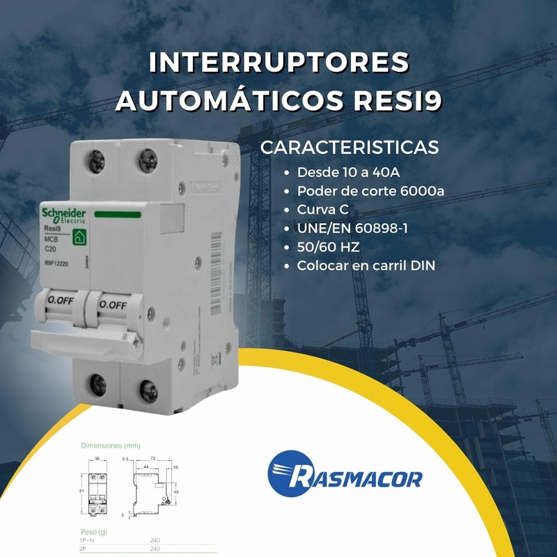 RASMACOR Circuit Breaker Switch 2P 20A RESI9 Rasmacor R9F12220 Curve