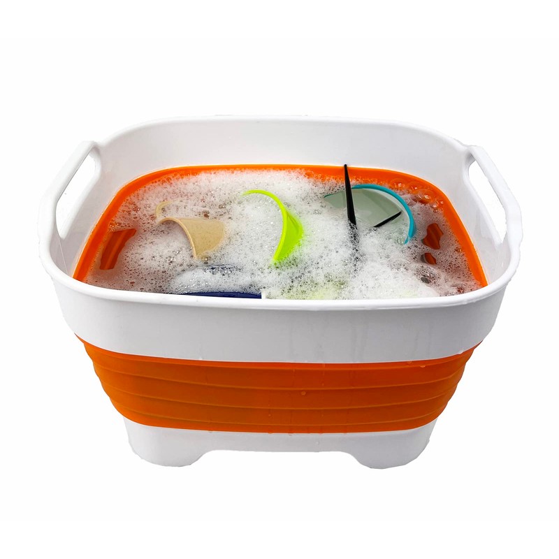 SAMMART 7.5L Collapsible Dishpan with Draining Plug - Foldable Washing