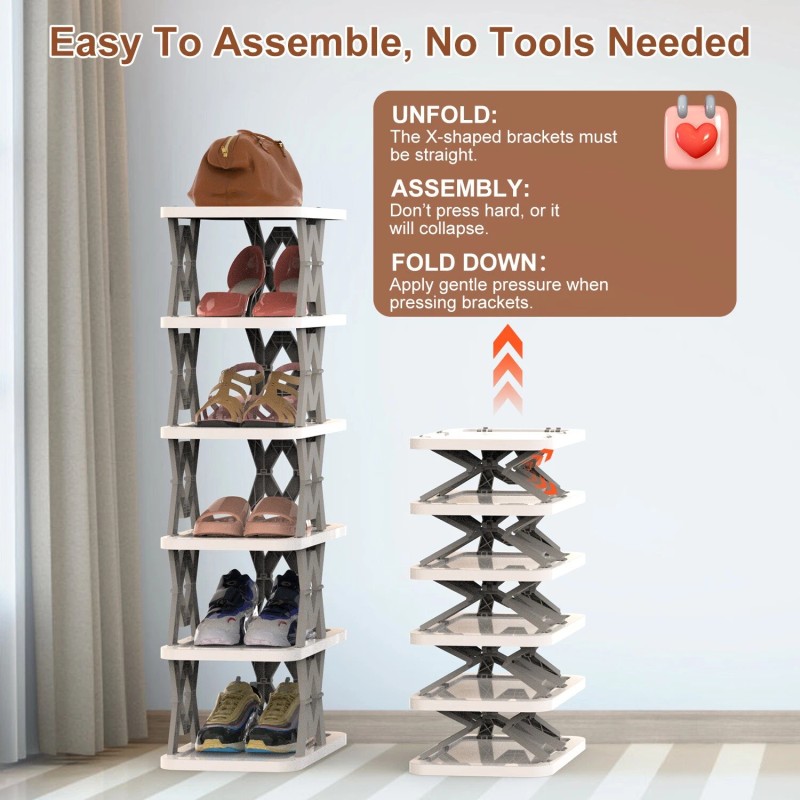 NewHome Small 6 Tier Foldable Corner Narrow Vertical Shoe Rack