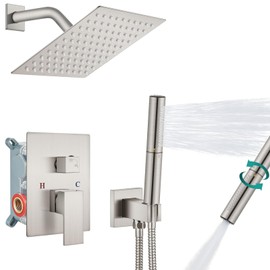 Aolemi Shower System with Rainfall Shower Head and Handheld Wall Mount,High Pressure Shower Faucet Set Fixture Combo with 2 in 1 Handheld Spray Rough-in Valve,8 Inch Shower Head Brushed Nickel