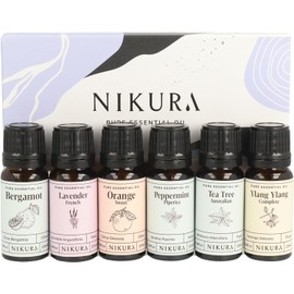 Nikura Best Sellers Essential Oil Gift Set - 6 x 10ml | Essential Oils for Diffusers for Home, Aromatherapy, Sleep, Cleaning, Skin, Spiders | Lavender, Sweet Orange, Peppermint, Tea Tree & Ylang Ylang