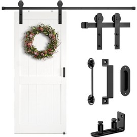 Arti-Life 7ft Sliding Barn Door Hardware Kit Heavy Duty with Door Hook and 2 Handles-Smoothly and Quietly, Easy Installation- Fit 1 3/8-1 3/4" Thickness-Black(I Shape Hanger)