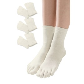 COCOSILK Silk Socks 5-Toe for Women [3-Pair Set] Five-Toe Socks for Women Silk Socks 5-Toe Socks Women's Silk Socks 5-Toe Socks Inner Socks Overlap Socks Cold-Relief Socks Silk, white, Free size