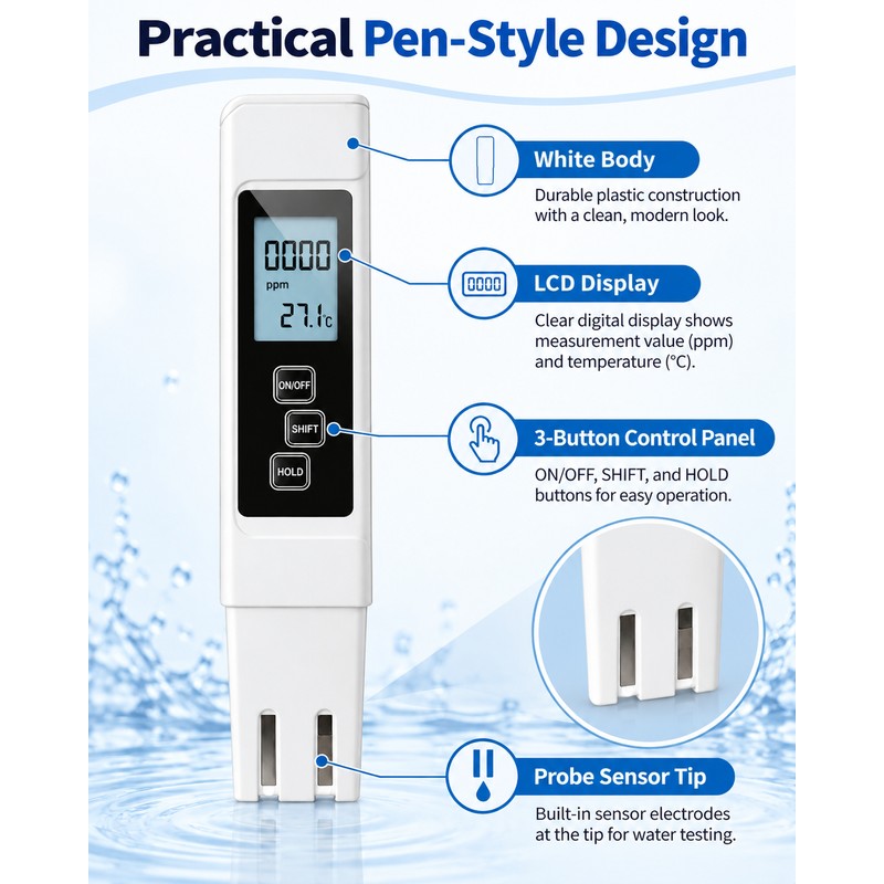 Digital Water Quality Tester for Home Water Testing – 3-in-1