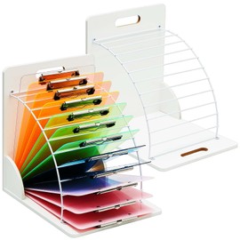 Sintuff 2 Pcs Clipboard Holder Wood Metal Clipboard Organizer White Clipboard Stand Clipboard Storage Rack for Classroom Office School Teacher Desk File Organization Supplies, Assembly Required