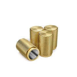 STEEL HAWK Tire Air Valve Caps – Precision CNC Machined Stainless Steel, Extended Knurled Design | Rust, Air Leak & Dust Proof Metal with O-Rubber Seal - Ideal for Vehicles - 4 Pack-PVD Gold