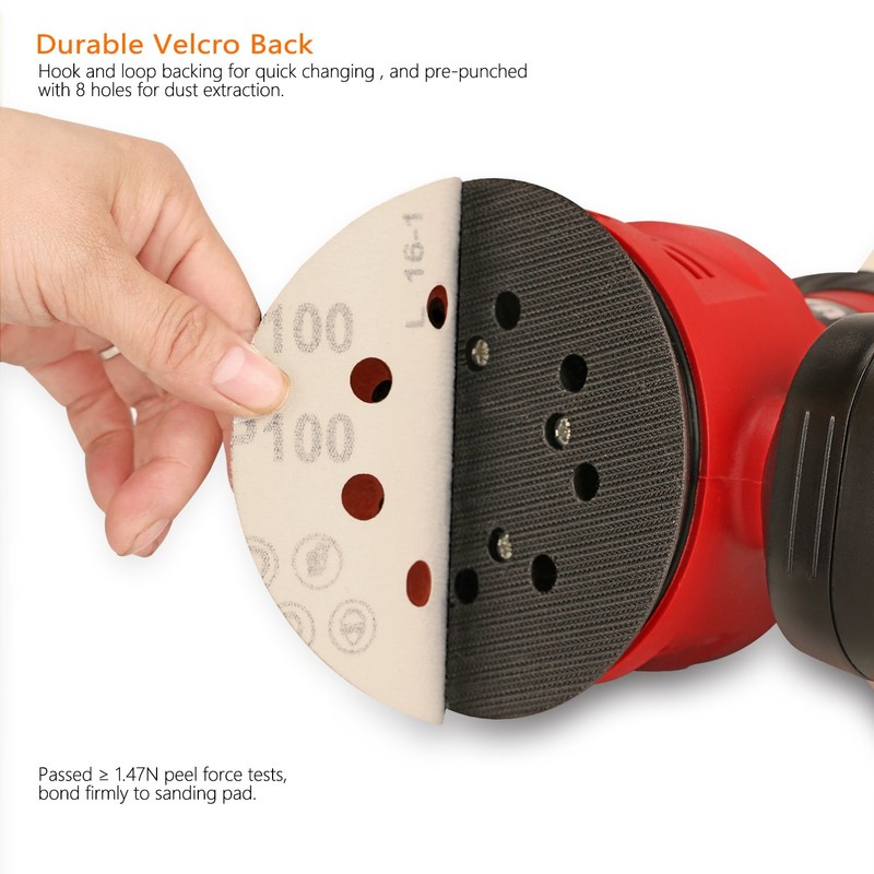 Sanding Discs Pads,SPTA 100Pcs 125mm Orbital Sander Discs, Hook and