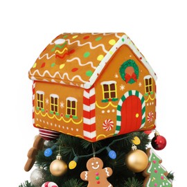 Gingerbread House Christmas Tree Topper, Plush Stuffed Velvet House Tree Top with Snowflake Accent Xmas Party Decoration for Home Kitchen, Gingerbread Theme Gift for Baking Lovers Holiday Decor