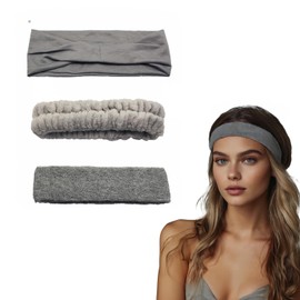 HXIELEC 3-Pack Gray Headbands for Women – Soft Elastic Headband Set for Yoga, Face Washing, Skincare, and Sports