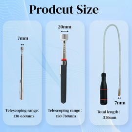 3 Pack Himtop Magnetic Pickup Tools with Strong Magnetic Tips，Including Flexible Magnetic Pickup，Non-Slip Handle，for Picking Up Keys, Screws,Nuts,Nails