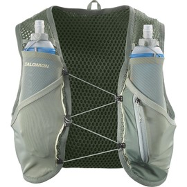 Salomon Active Skin 8 Unisex Running Hydration Vest Hiking Trail With Flasks Included, Easy Hydration, 8L Precision Fit, and Optimized Storage, Green, S
