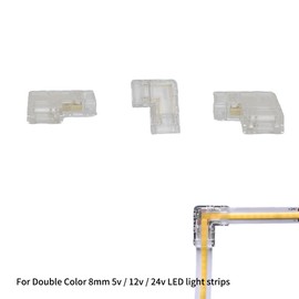 Clearhill 8mm 3Pin 10Pcs Transparent Solderless L-Shape COB LED Strip Connectors,90°Right Angle Corner Joints for Double Color 5V/12V/24V LED Strips,No Soldering Required,Secure Connection.