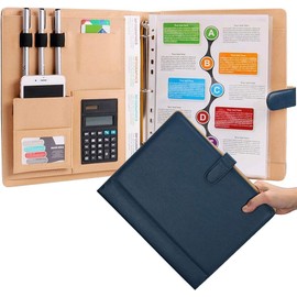 A4 Leather Padfolio with 3 Ring Portfolio Binder with Clipboard Padfolio for Women Men Professional Office Three Binders Organizer with Calculator Planner Portfolio Executive Closure Notebook Folder