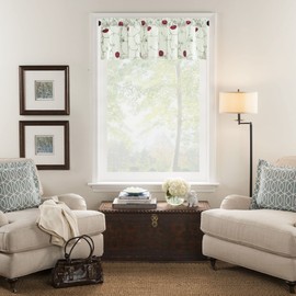 VOGOL Kitchen Valance Curtain, Modern Elegant Red Flowers Pattern Embroidered in White, for Living Room Bathroom Bedroom Country Valance, 52 x 14 Inches, Rod Pocket, 1 Panel