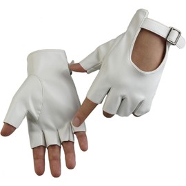 Women Fingerless Gloves - Half Finger PU Leather Gloves Motorcycle Cycling Driving Unlined Gloves (White, One Size)
