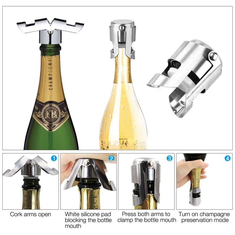 Gobesty Champagne Stainless Steel Stopper, Set of 4 Champagne Stopper