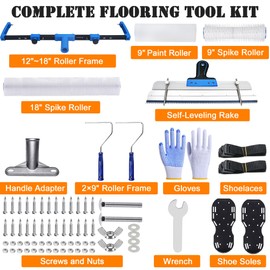 BERXOL 18-Inch Self-Leveling Cement Tool Kit, Upgraded Spike Roller Set with 9-Inch Spike Roller, Epoxy Shoes Spikes & Gloves, Floor Leveling Tools for Epoxy & Concrete Coating (5)