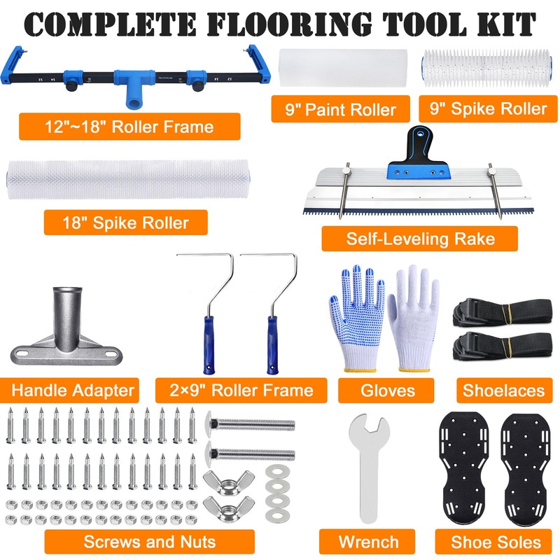 BERXOL 18-Inch Self-Leveling Cement Tool Kit, Upgraded Spike Roller Set