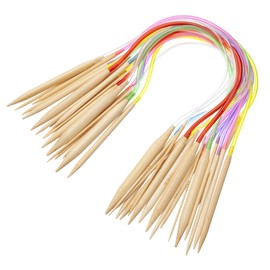 Bamboo Circular Knitting needles 16 Inch for Beginners, 18 Pairs Wooden Round Knitting Needles for Yarn with Colored Plastic Tube, 18 Sizes US 0-15 (2-10mm), Double Pointed Flexible Knitting Needles