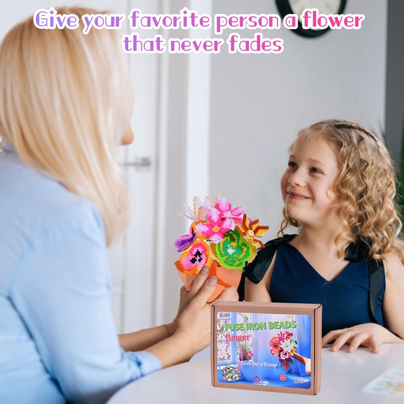 SPERMUOY Bügelperlen Set 5mm,Bügelperlen Blumenstrauß mit Platten Steckperlen groß Komplette