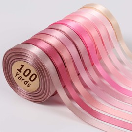 LaRibbons 3/8 Inch 100 Yard Satin Ribbon for Crafts,10 Yd/Roll 10 Rolls Pink Double Faced Satin Ribbon Pack for Gift,Wedding Party Decoration