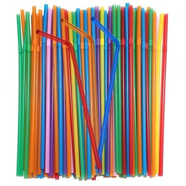 150PCS Disposable Plastic Drinking Straws - Flexible Straws Disposable Long Colorful PP Plastic Striped Assorted Colors for Home Use Milk Juice Drinks(multicolor)