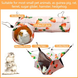 Guinea Pig Rat Corner Tunnel & Tubes Bunkbed Hammock, Guinea Pig Hideout for Small Pet Hedgehog Piggy Hamster Hide(2. Hammock&Tunnel-Strawberry)