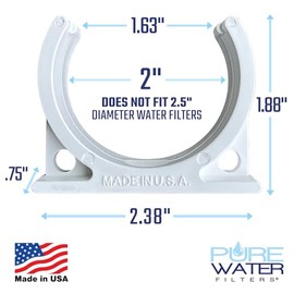 Mounting Bracket for Inline Water Filters (Ice makers, Refrigerators, Undersink) 2 Inch Diameter with Screw, White, Made in USA