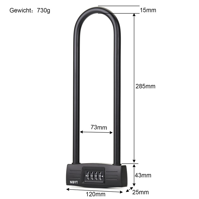 NBYT Shackle Locks Resettable Combination Bicycle U Lock/D Lock, Suitable