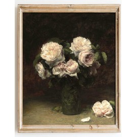 Kizbook Vintage Floral Wall Art Prints, Moody Dark Roses Canvas Oil Painting, Vintage Flower Picture Prints for Wall Decor, French Country Decor for Gallery Kitchen Bathroom Wall Decor( 8" x