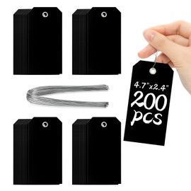 200 Pieces 4 3/4" x 2 3/8" Black Hang Tags with String Attached Heavy Duty Tags with Wires Shipping Label Tags Inventory Tags Garage Sale Tags for Retail Storage Gift Equipment Garage Parts(Black)