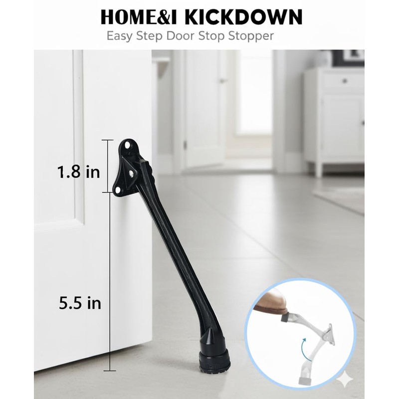 HOME&I Kickdown Door Stopper,7-Inch Door Holder Kick Door Kickstand Rubber