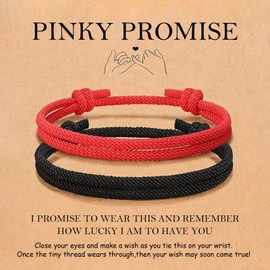 Xolixorium Adjustable Rope Couples – Promise Bracelets for Boyfriend & Girlfriend, Matching His & Her for Anniversary, Birthday, Valentine’s Day (Pinky Promise-Black＆Red)