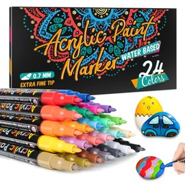 APOGO Stones Painting Acrylic Pens for Stones Waterproof 24 Colours Acrylic Pens for Wood Decoration, 0.7 mm Acrylic Paint Pens Acrylic Markers Glass Painting Pens for Glass, Paper, Ceramic, Christmas