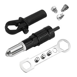 FALVFUN Car Pop Rivet Gun Adapter Kit, Electric Riveter Gun Power Drill Attachment with 4 Riveting Heads, Cordless Auto Riveting Handle Tool Drill Adaptor, Universal for Vehicles