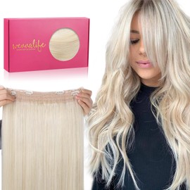 WENNALIFE Secret Hair Extensions Real Hair, 30 cm, 12 Inches 75 g Platinum Blonde Remy Hair Extensions Real Hair Wire Hair Extensions Fish Line Invisible Wire Extensions Real Hair