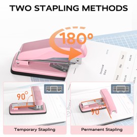 Marsrock Desktop Stapler, Swing-Arm Swivel Stapler, 50 Sheet Capacity, 2000 Staples and Staple Remover, Rotatable Heavy Duty Staplers for Office, Home, Classroom, Booklet, Book Binding,Pink