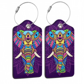 2 Pack Elephant Luggage Tag for Suitcases Boho Hippie Mandala PU Leather Bag Travel Suitcase ID Identifier Baggage Tags for Women Men Travel