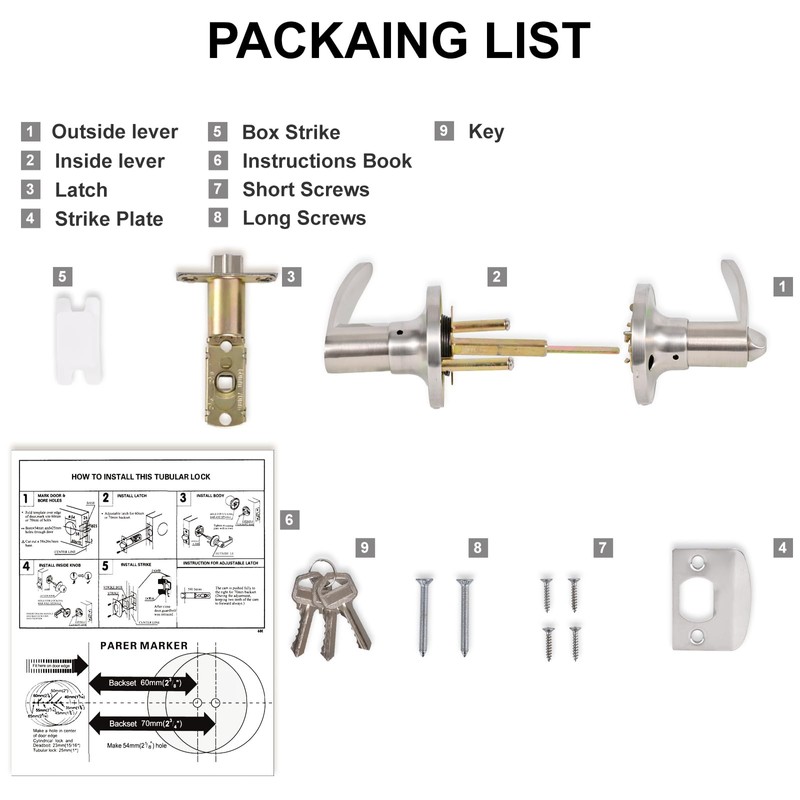 Brigligh High-Security Stainless Steel Door Handle with Lock and Key,