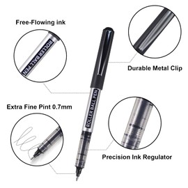 Black Ballpoint Pen, Pack of 25 Rollerball Pens, 0.7 mm Tip Gel Pens for School Supplies, Office Supplies, Students