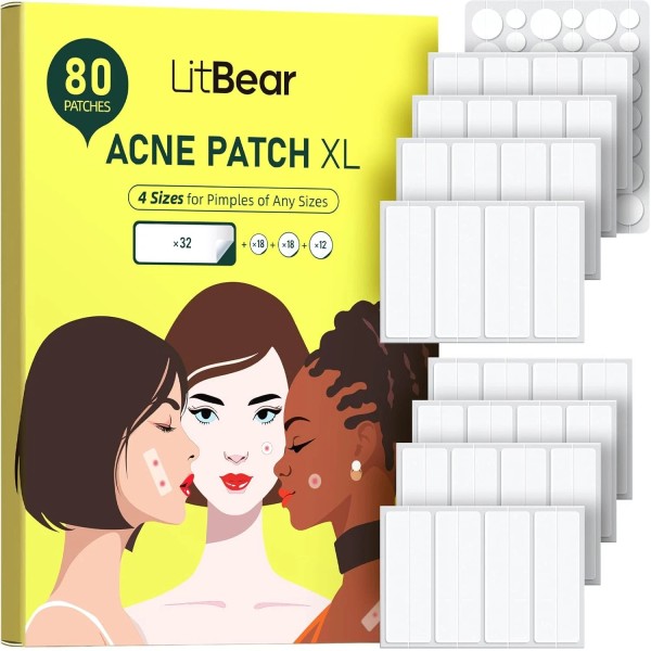 LitBear Large Pimple Patches for Face (4 Sizes 80 Dots),