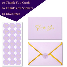 Mr. Pen- Blank Thank You Cards with Envelopes, 20 Pack, 4x6, Gold Thank You Notes with Envelopes, Violet Wedding Thank You Cards Wedding, Thank You Note Cards, Baby Shower Thank You Cards