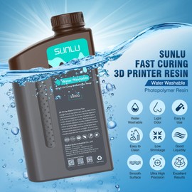 SUNLU Water Washable Resin 1000g, Fast Curing 3D Printer Resin for LCD DLP SLA 3D Printers, 395 to 405nm UV Curing 3D Printing Liquid Photopolymer Resin, Low Shrinkage High Precision, 1kg, Clear Blue