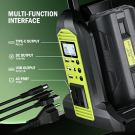 350W Power Inverter for Ryobi 40V Li-ion Battery, OP401 4-Port 40V to 120V Pure Sine Wave Inverter with LED Light, 3 USB-A Port, 1 USB-C Port, 1 DC Port, Power Station for Camping Emergency(Tool Only)