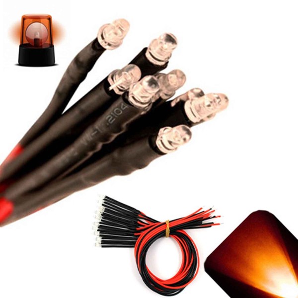 3mm 12V Pre-Wired Flashing Amber/Orange LED - Ultra Bright (Pack