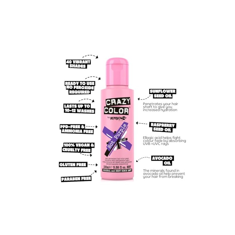 Crazy Color Hot Purple Hair Dye 100ml