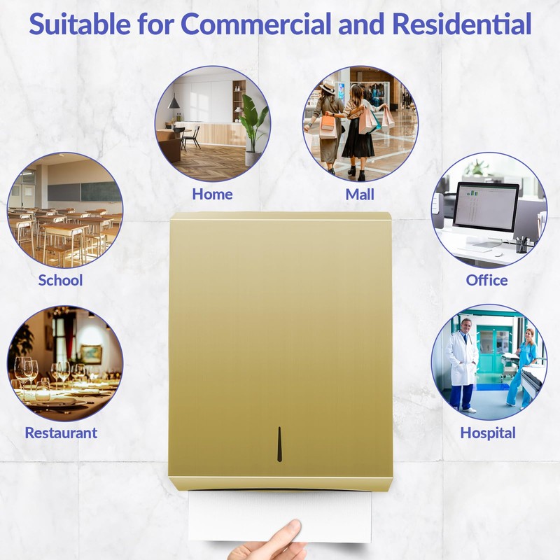 Stardrix Paper Towel Dispenser Wall Mount, Brushed Gold Stainless Steel