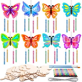 XJWWHZ 16Pcs Butterfly Wind Chime Kit, Wooden Wind Chime Kits for Kids, Butterfly Party Favors for DIY Craft for Birthday and Summer