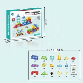 Magnetic Building Blocks for Kids, 32PCS 3D Geometry Creative Construction Magnetic Tiles Toys,Beginner Simple Magnetic Building Construction Educational STEM for ages 3+